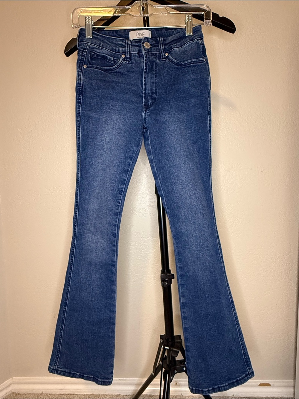 Rise Supply Co Mid-Rise Dark Blue Flare Jeans for Women